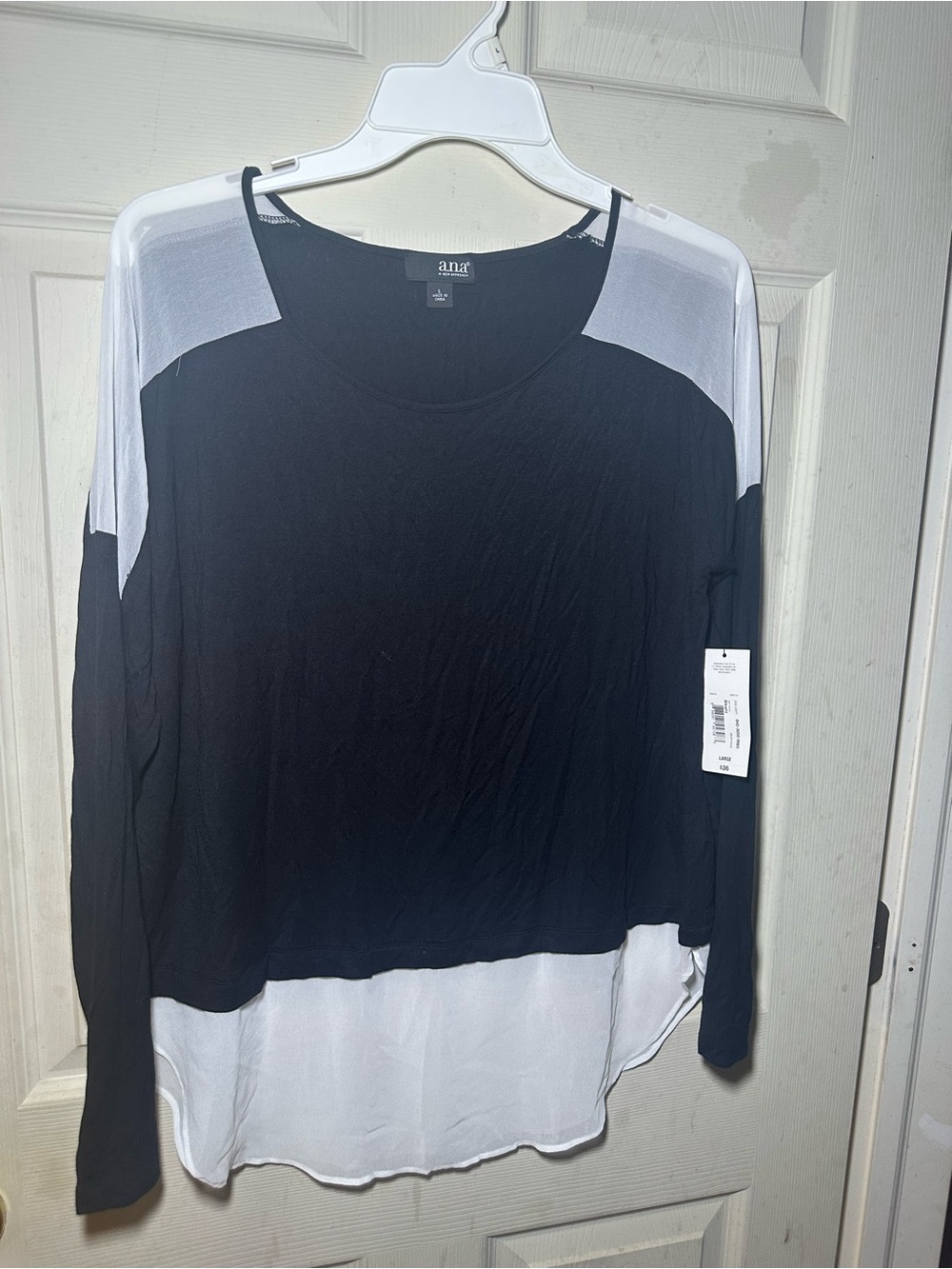 a.n.a Black and White Long-Sleeve Colorblock Top